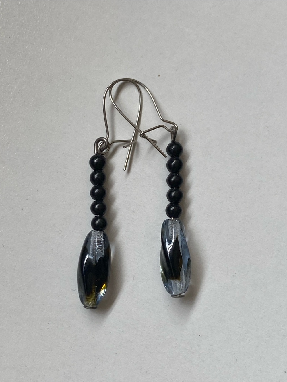 Elegant Blue and Black Glass Bead Drop Earrings